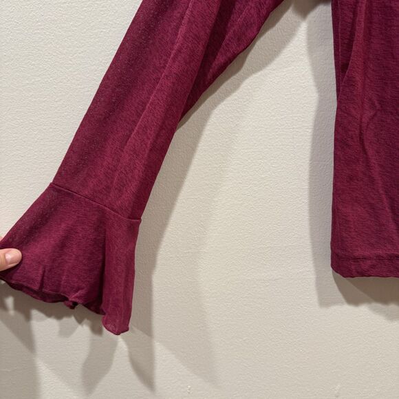 VTG Tie Front Top Sheer Ruffle Bell Sleeve Burgundy Fairy Y2K Coquette Women M - Picture 6 of 9
